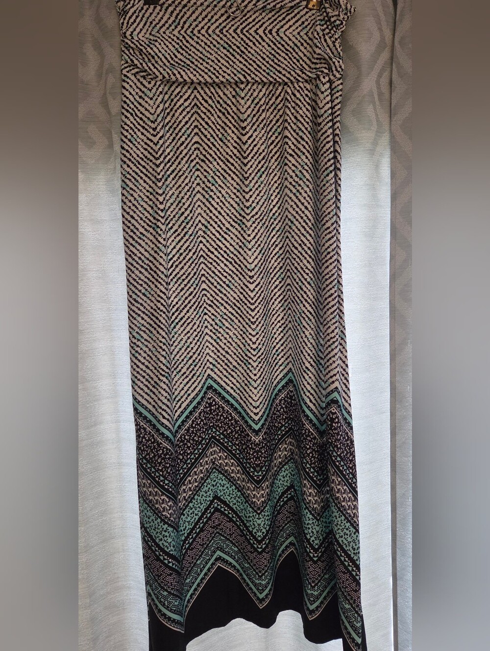AB Studio Chevron Maxi Skirt in Mint and Black